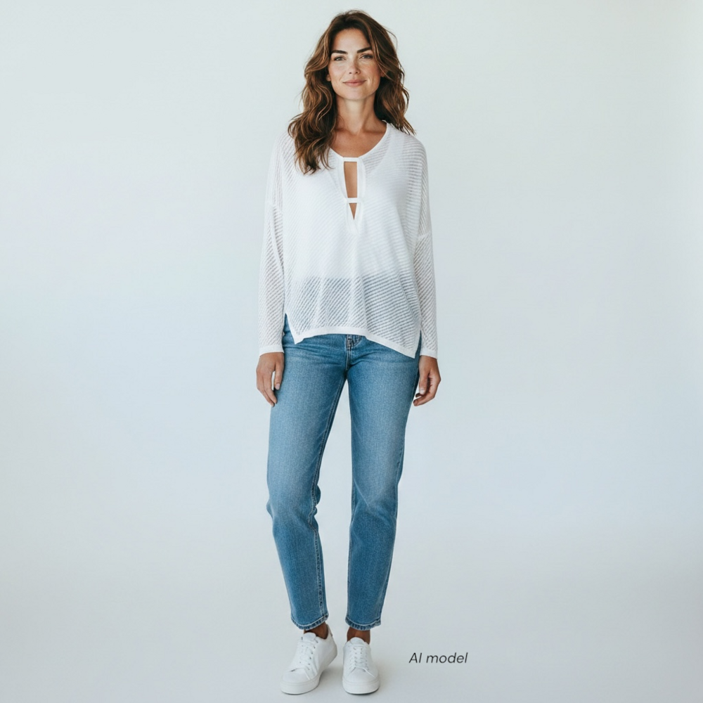 Planet By Lauren G Shirt Womens One Size White Peruvian Cotton Lux Knit Tunic